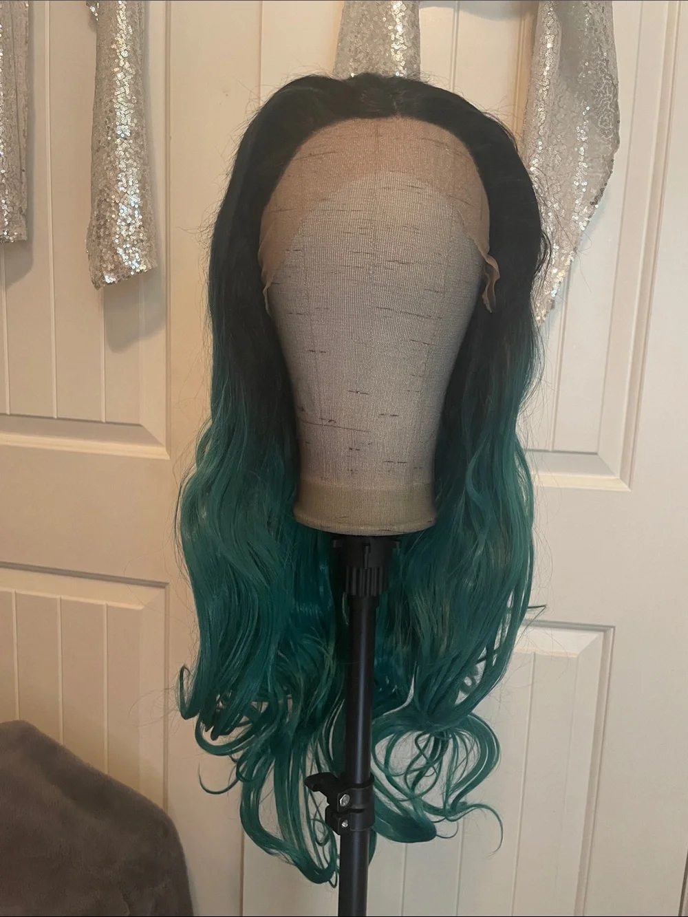 Black to Teal Ombre Synthetic    Lace Front Wig - Women's Hair